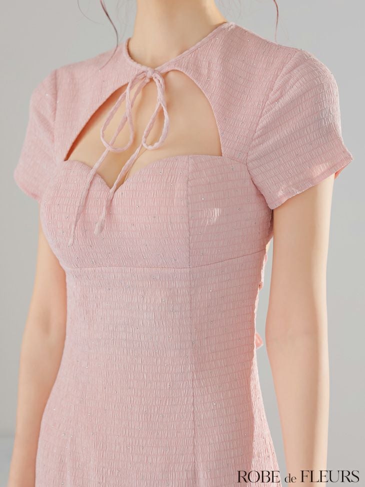 ROBE de FLEURS ローブドフルール カットデザインビジューワッフルリボンミニキャバドレス fm3294-c