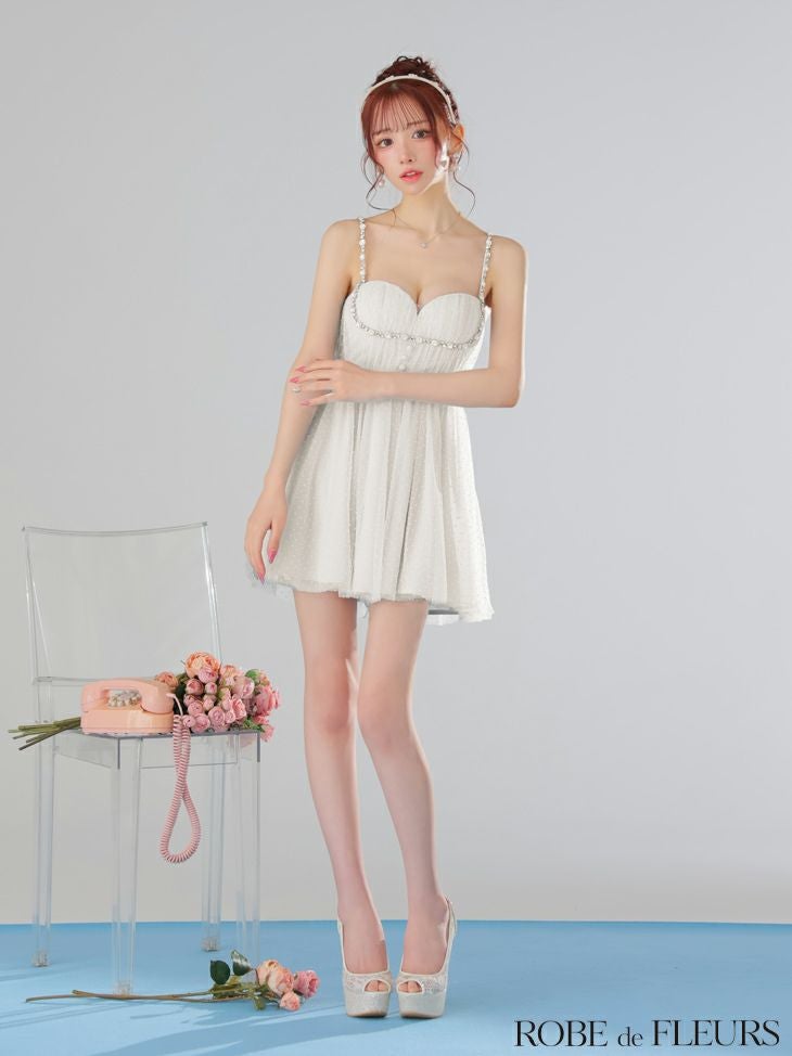 ROBE de FLEURS ローブドフルール ドットチュールビジューフレアミニキャバドレス fm3297-c