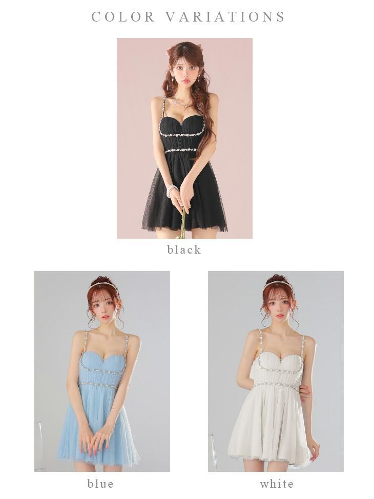 ROBE de FLEURS ローブドフルール ドットチュールビジューフレアミニキャバドレス fm3297-c