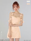 ROBE de FLEURS ローブドフルール フラワーストラップサテンセットアップミニキャバドレス【フラワーパーツ取り外し可能】 fm3461-c
