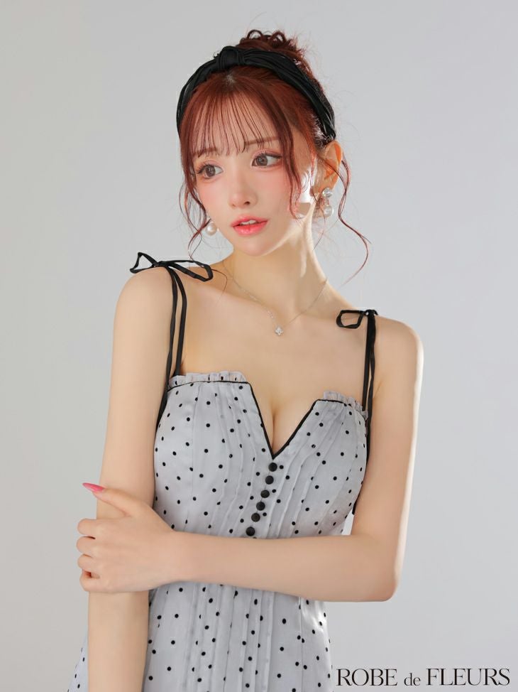 ROBE de FLEURS ローブドフルール ドットオーガンジーパイピングセミフレアミニキャバドレス fm3599-c