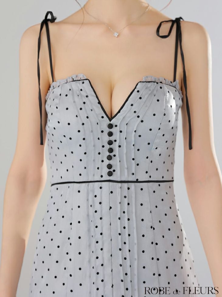 ROBE de FLEURS ローブドフルール ドットオーガンジーパイピングセミフレアミニキャバドレス fm3599-c