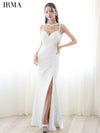 IRMA イルマ ワンカラー/デコルテビジュー/カットアウトル/スリット入り/タイト ロングドレス ir51838-c