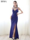IRMA イルマ ワンカラー/デコルテビジュー/カットアウトル/スリット入り/タイト ロングドレス ir51838-c
