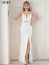 IRMA イルマ ワンカラー/デコルテチェーン/ウエストカット/フロントジップ/スリット入り/タイト ロングドレス ir55063-c