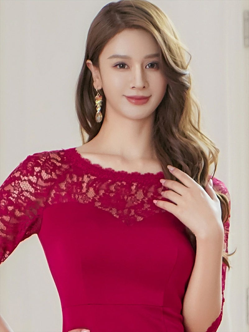 ERUKEI エルケイ レース・シアー・五分袖・タイト・ミニドレス・ワンピース ek-e24016