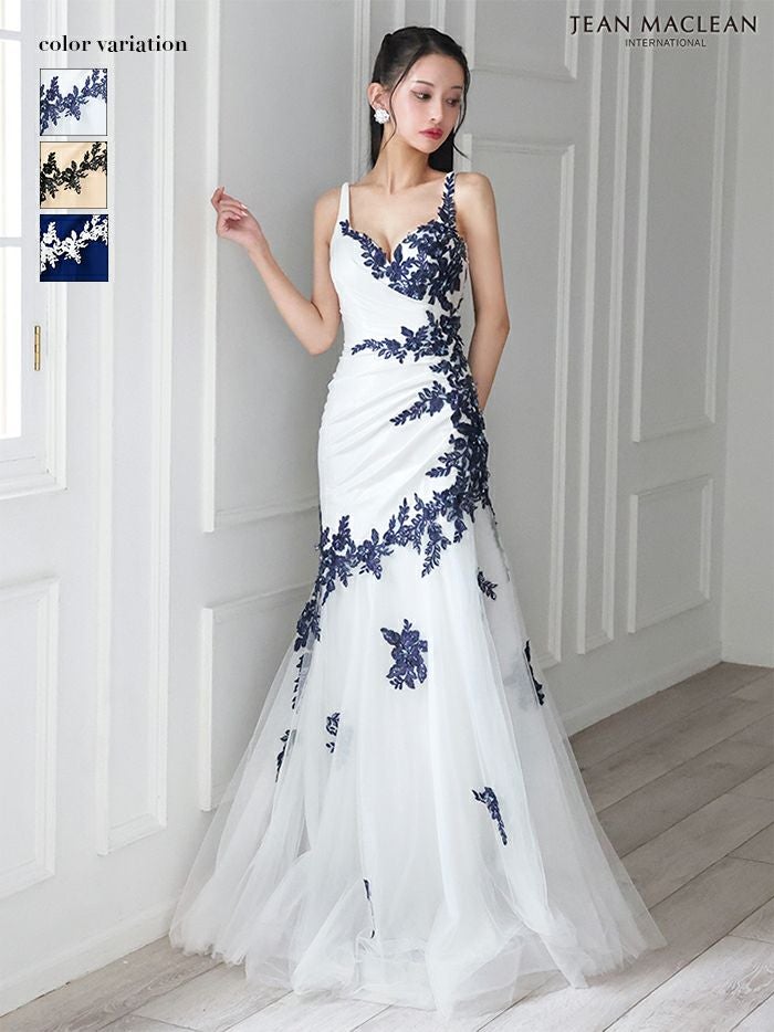 JEAN MACLEAN ジャンマクレーン バイカラー/アシンメトリーフラワー刺繍/マーメイド/タイト ロングドレス ja51882