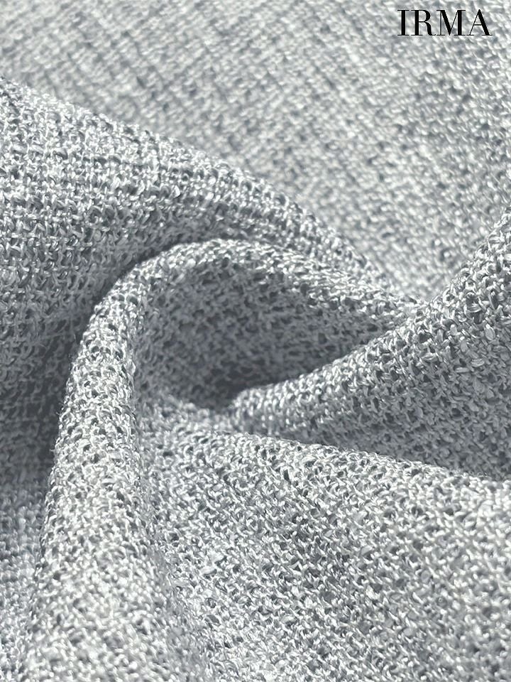 IRMA イルマ サマーツイード/リボンモチーフ/Vネック/プリーツ/フレア ミニドレス ir55076