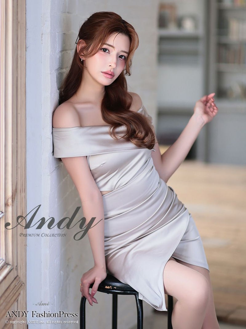 Andy アンディ オフショル サテン アシンメトリースリット タイト ミニドレス an-on2929