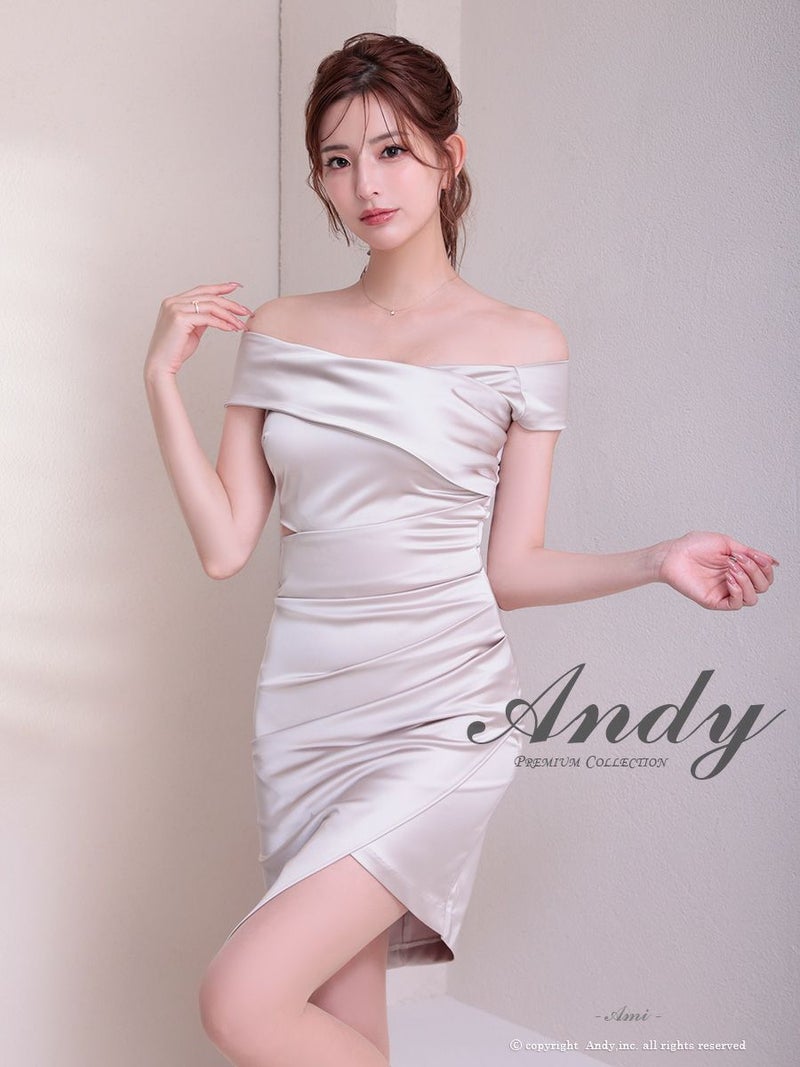 Andy アンディ オフショル サテン アシンメトリースリット タイト ミニドレス an-on2929