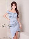 Andy アンディ オフショル サテン アシンメトリースリット タイト ミニドレス an-on2929