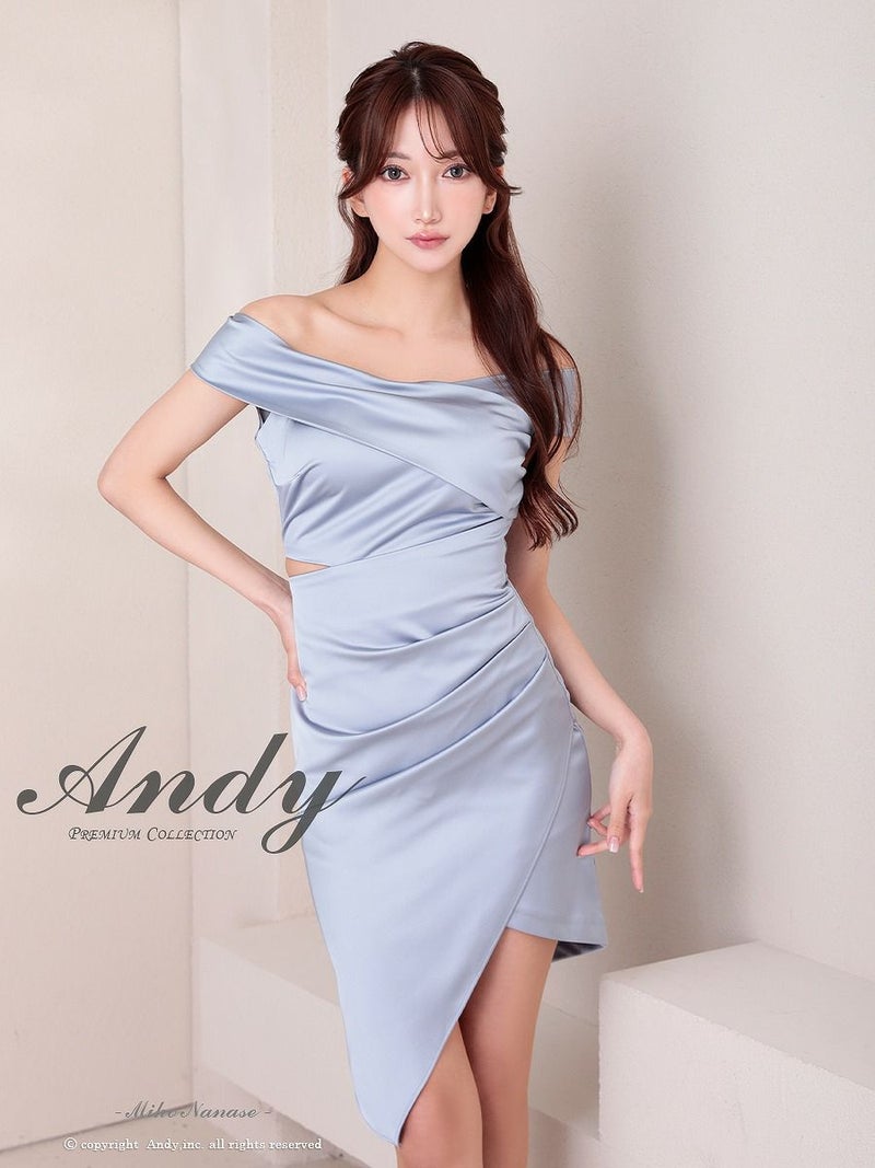 Andy アンディ オフショル サテン アシンメトリースリット タイト ミニドレス an-on2929