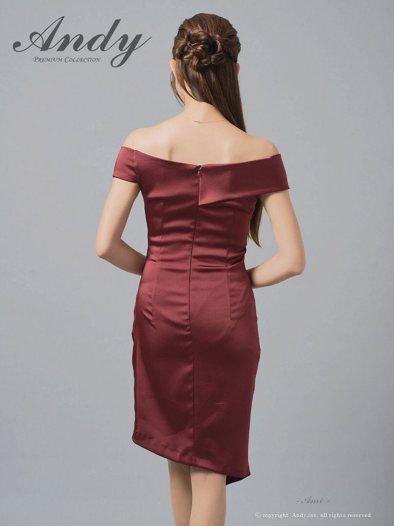 Andy アンディ オフショル サテン アシンメトリースリット タイト ミニドレス an-on2929