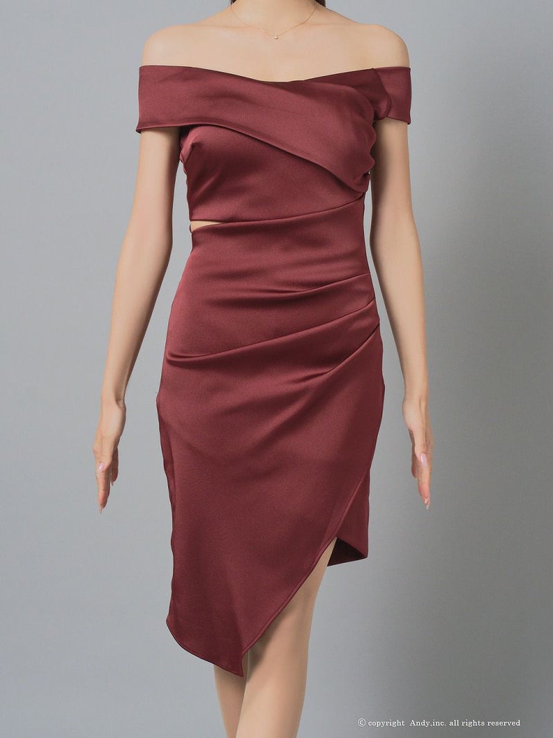 Andy アンディ オフショル サテン アシンメトリースリット タイト ミニドレス an-on2929