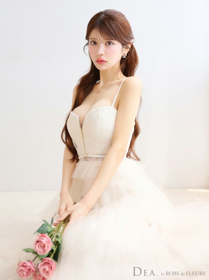 DEA. ディア バイ ローブドフルール レースティアードチュールフレアロングキャバドレス de3445