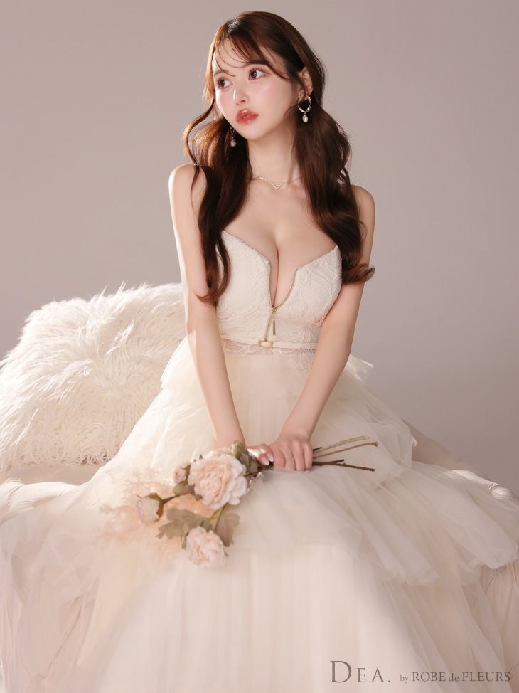 DEA. ディア バイ ローブドフルール レースティアードチュールフレアロングキャバドレス de3445