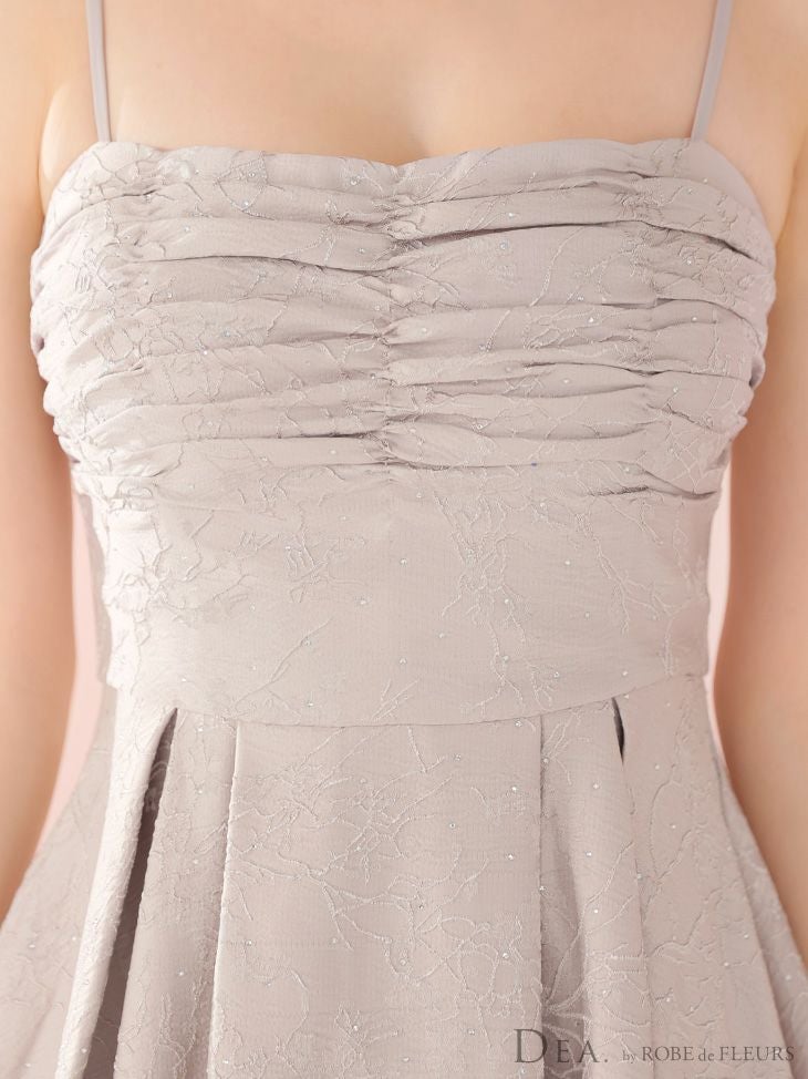 DEA. ディア バイ ローブドフルール ストーンジャガードギャザーフレアロングキャバドレス de3459