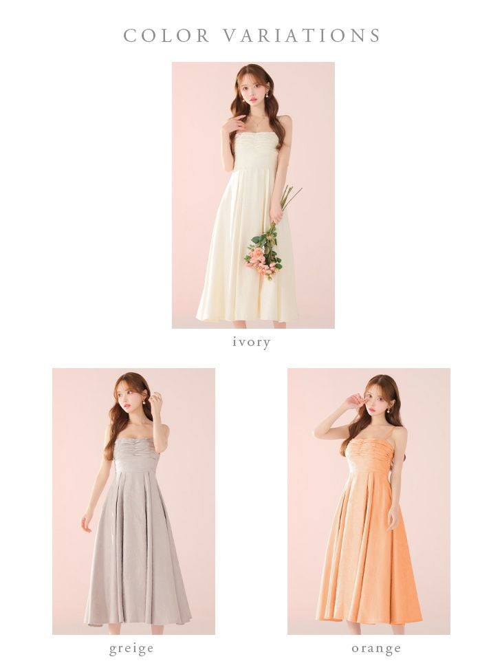 DEA. ディア バイ ローブドフルール ストーンジャガードギャザーフレアロングキャバドレス de3459