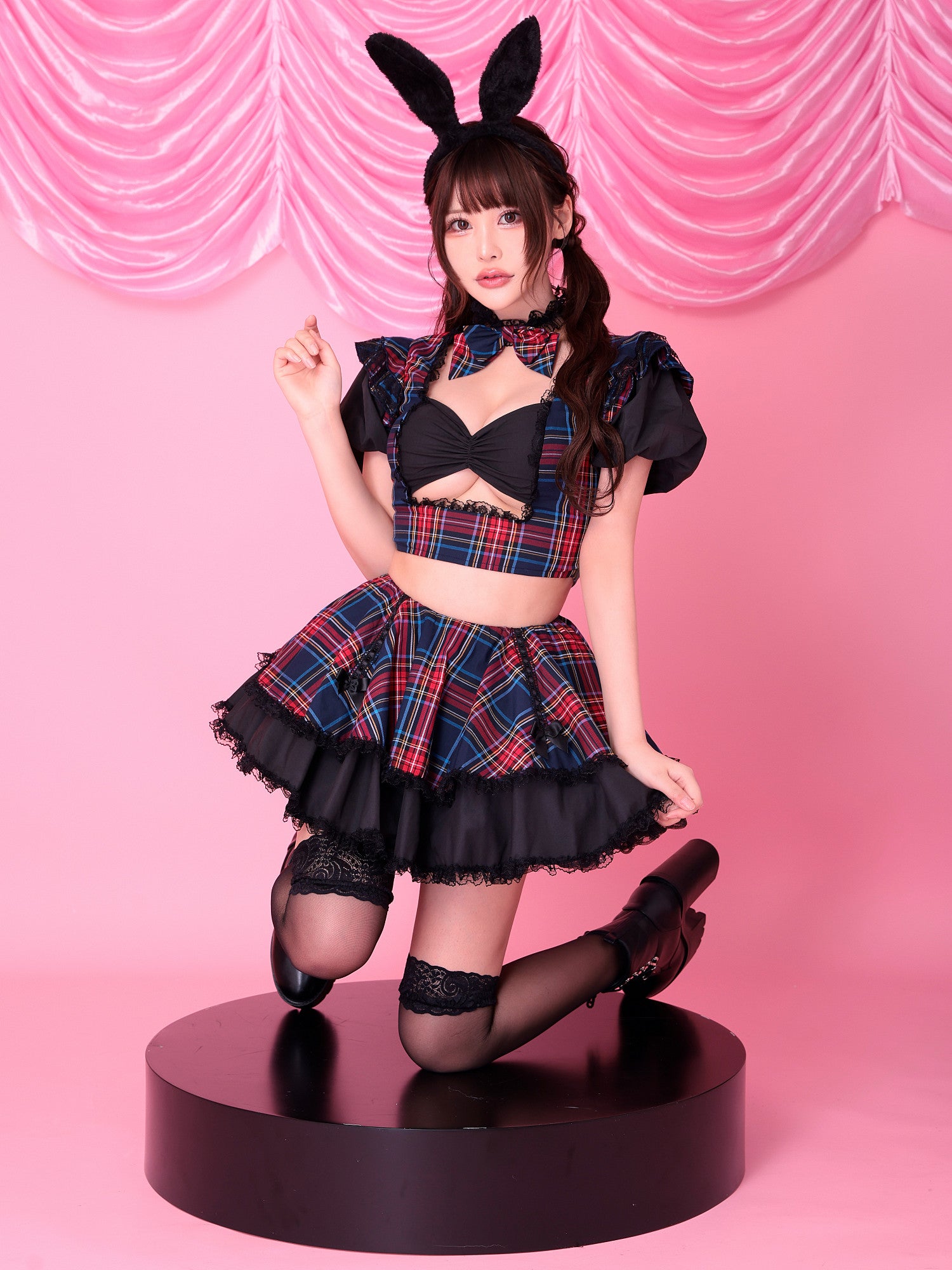 【4点セット】#erokawacheck Bunny. ネイビー vcsbn-23980-2c