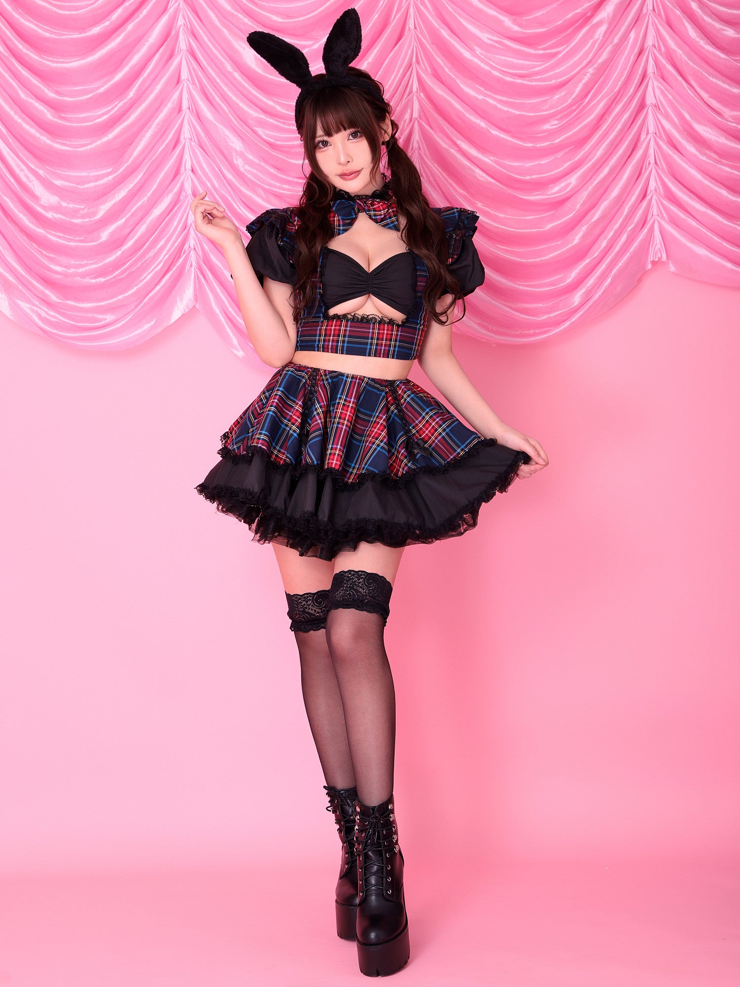 【4点セット】#erokawacheck Bunny. ネイビー vcsbn-23980-2c