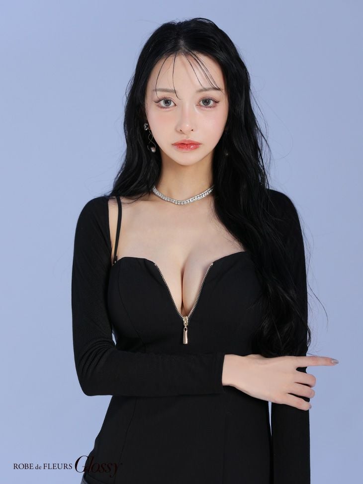 Glossy ローブドフルールグロッシー ローベルトデザインプリーツミニキャバドレス 【ボレロ着脱可能】 gl4208-c