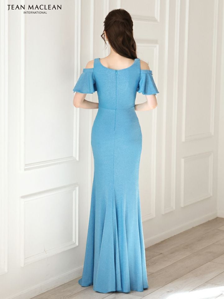 JEAN MACLEAN ジャンマクレーン ワンカラー/オープンショルダー/フリルスリーブ/ラメニット/スリット入り/ロングドレス ja51841-c