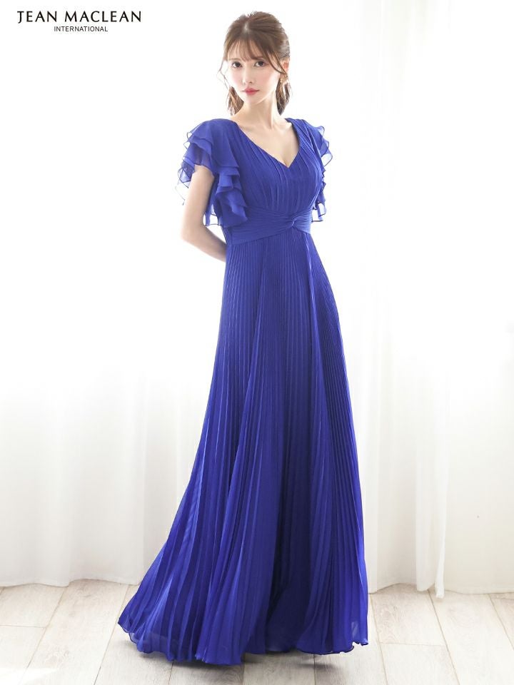 JEAN MACLEAN ジャンマクレーン ワンカラー/シンプル/シフォン/フレンチスリーブ/プリーツ/ロングドレス ja51842-c