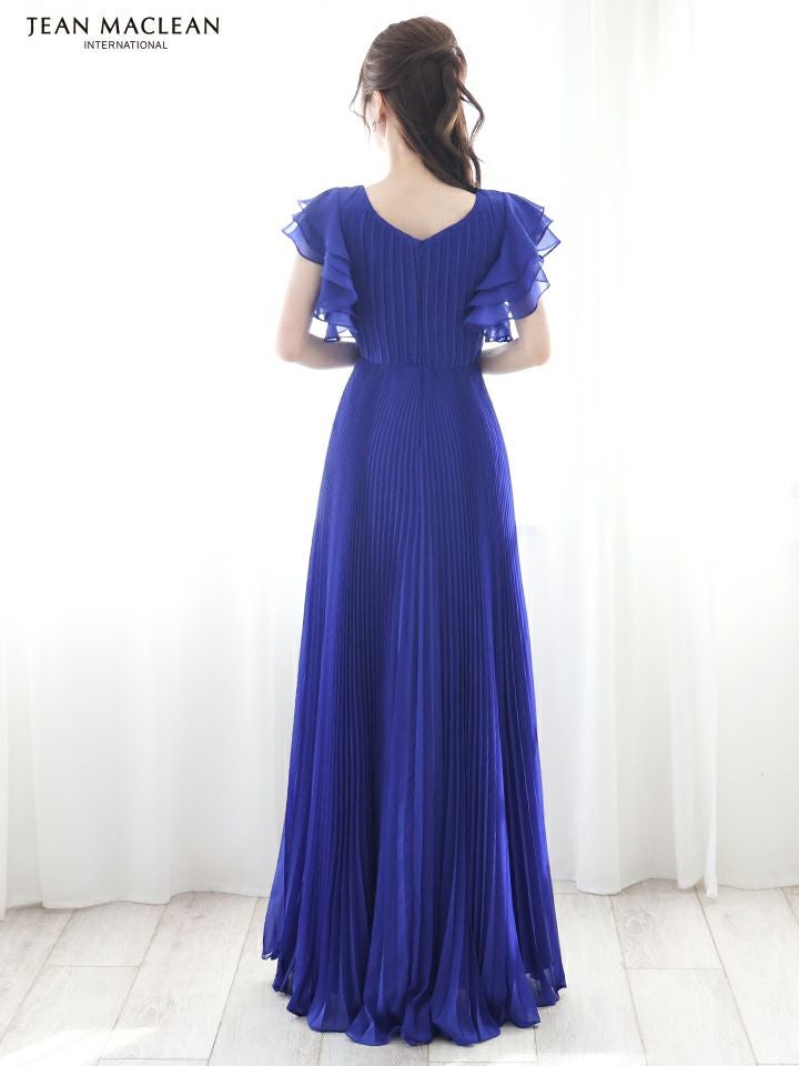 JEAN MACLEAN ジャンマクレーン ワンカラー/シンプル/シフォン/フレンチスリーブ/プリーツ/ロングドレス ja51842-c