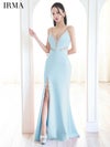 IRMA イルマ Vカット/ビジュー/メッシュ/スリット入り/タイト ロングドレス ir51837-c