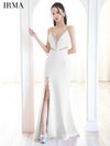 IRMA イルマ Vカット/ビジュー/メッシュ/スリット入り/タイト ロングドレス ir51837-c