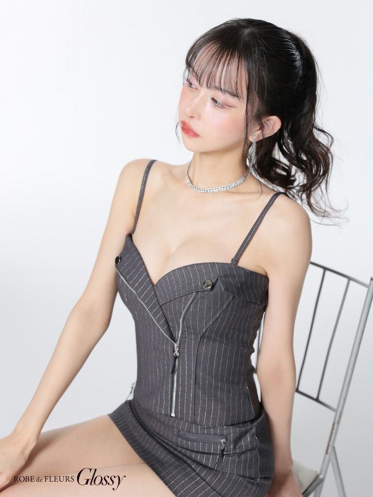 Glossy ローブドフルールグロッシー ストライプジップデザインタイトミニキャバドレス gl3928