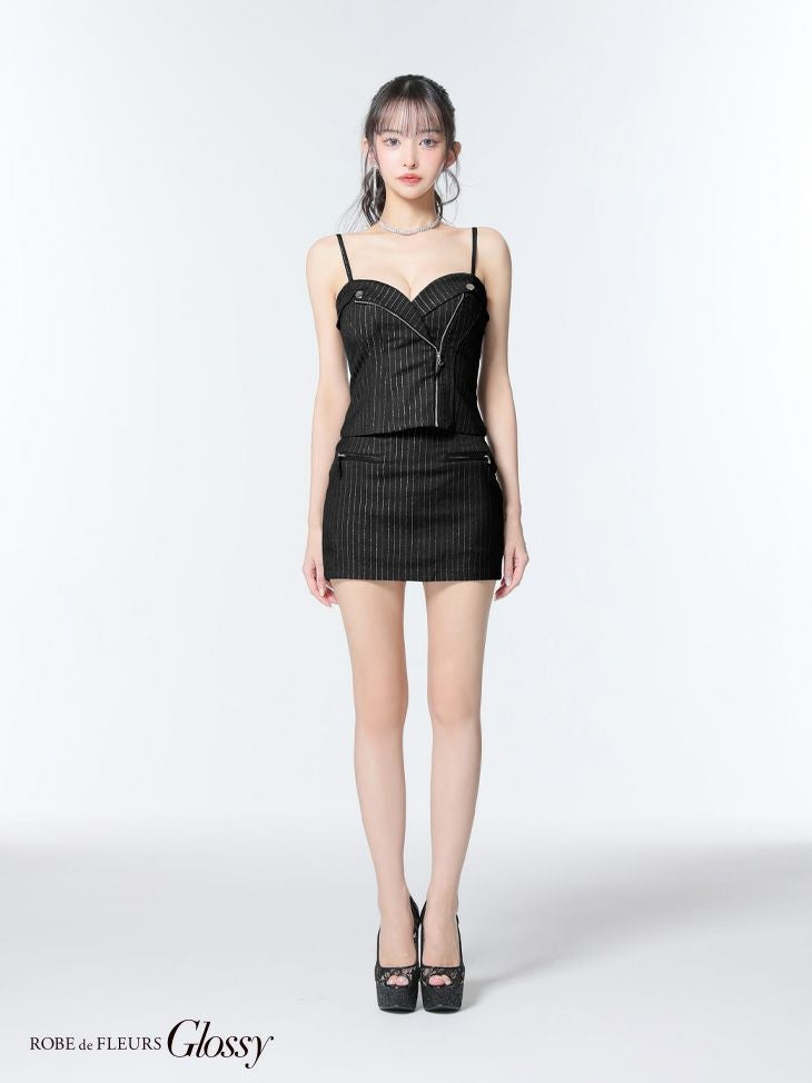 Glossy ローブドフルールグロッシー ストライプジップデザインタイトミニキャバドレス gl3928