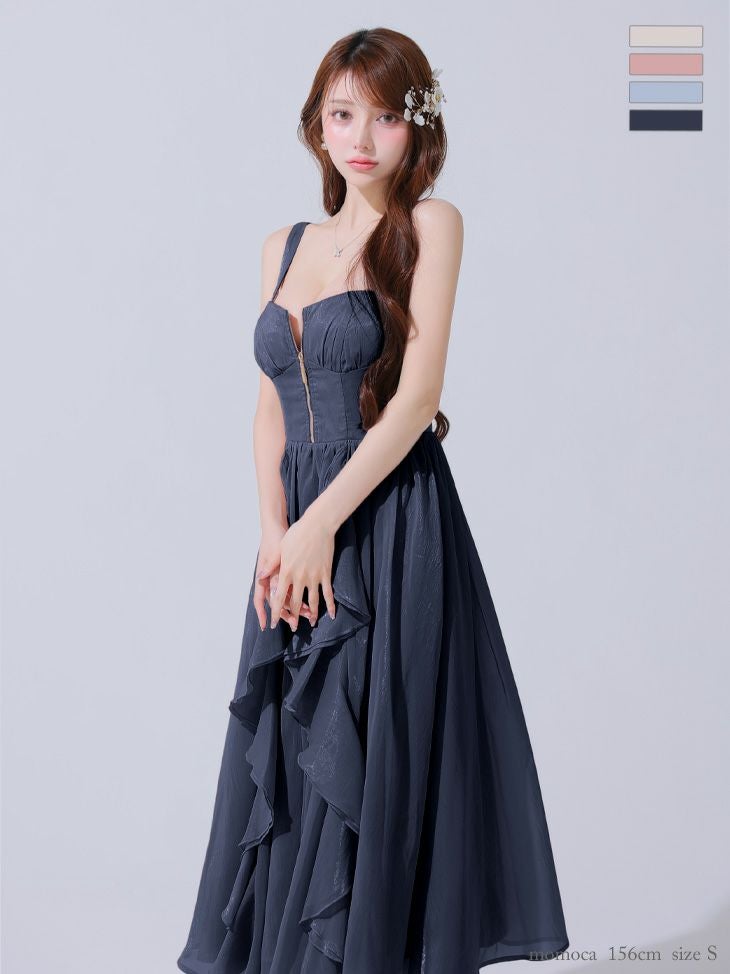 ミニドレス > 丈長めミニドレス > DEA. ディア バイ ローブドフルール ギンガムチェックオーガンジーフレアロングキャバドレス de3927