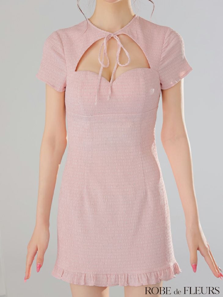 ROBE de FLEURS ローブドフルール カットデザインビジューワッフルリボンミニキャバドレス fm3294
