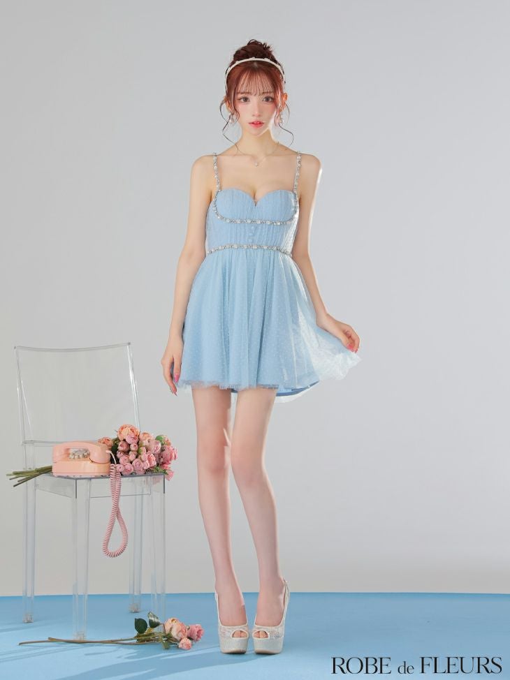 ROBE de FLEURS ローブドフルール ドットチュールビジューフレアミニキャバドレス fm3297