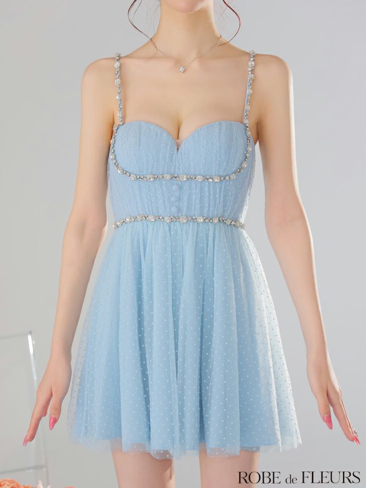 ROBE de FLEURS ローブドフルール ドットチュールビジューフレアミニキャバドレス fm3297