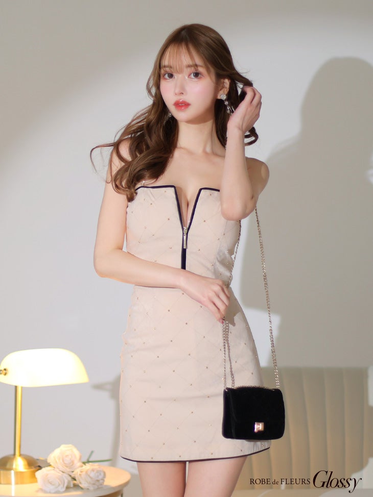 Glossy ローブドフルールグロッシー スタッズ×キルティングセットアップキャミドレス gl2896
