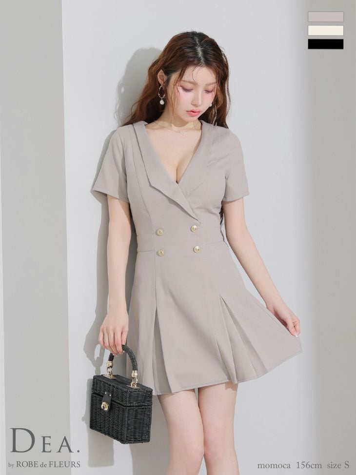 DEA. ディア バイ ローブドフルール 襟付きダブルボタンプリーツ半袖ミニキャバドレス de4207-c