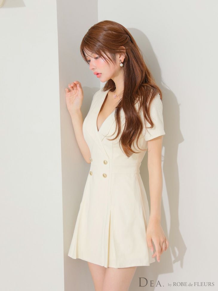 DEA. ディア バイ ローブドフルール 襟付きダブルボタンプリーツ半袖ミニキャバドレス de4207-c