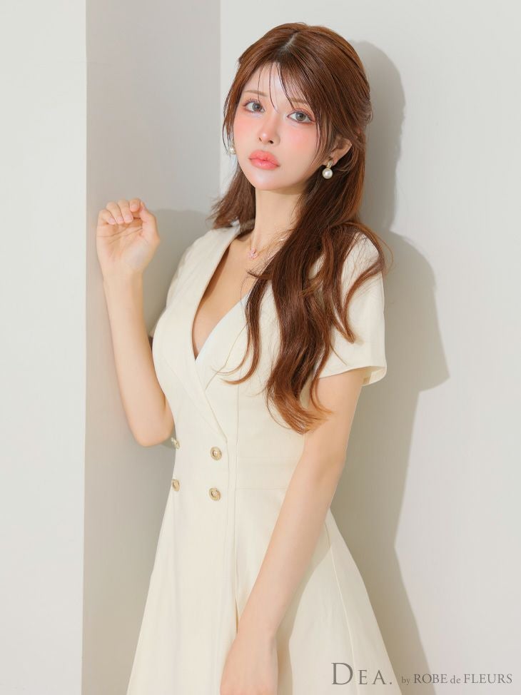 DEA. ディア バイ ローブドフルール 襟付きダブルボタンプリーツ半袖ミニキャバドレス de4207-c