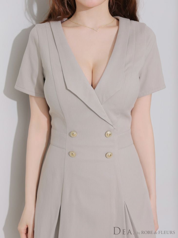 DEA. ディア バイ ローブドフルール 襟付きダブルボタンプリーツ半袖ミニキャバドレス de4207