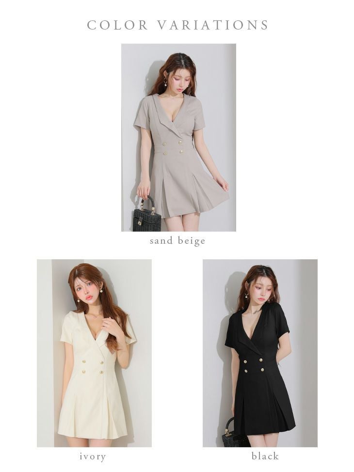 DEA. ディア バイ ローブドフルール 襟付きダブルボタンプリーツ半袖ミニキャバドレス de4207