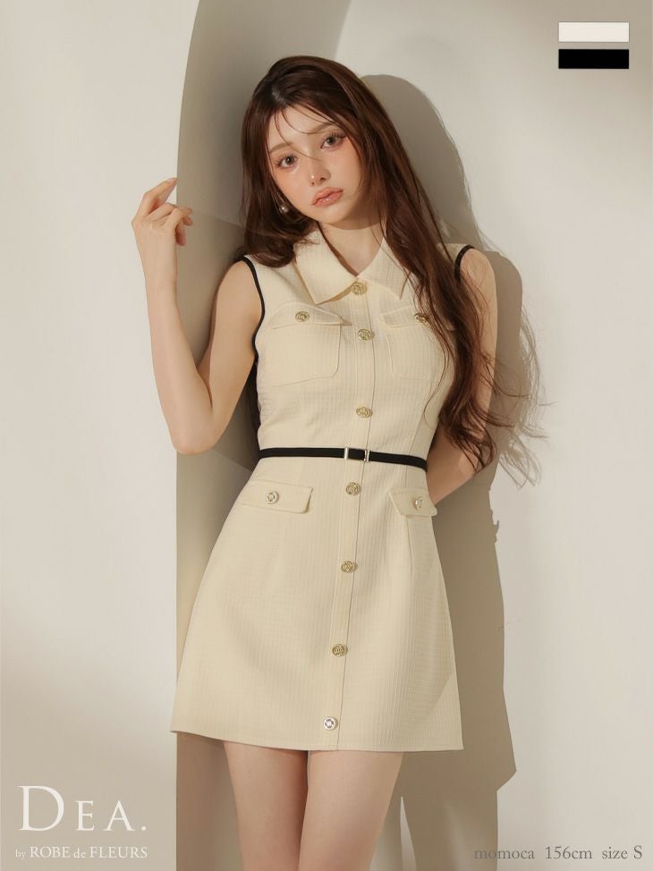 DEA. ディア バイ ローブドフルール パイピングノースリーブベルトミニキャバドレス de4205
