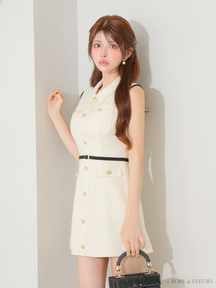 DEA. ディア バイ ローブドフルール パイピングノースリーブベルトミニキャバドレス de4205