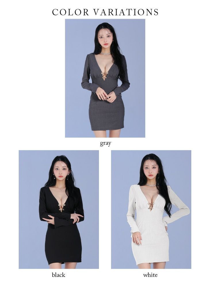 Glossy ローブドフルールグロッシー バストカットロングスリーブタイトミニキャバドレス gl3931