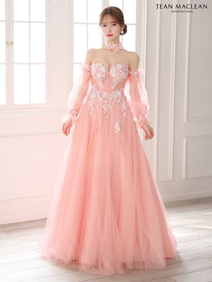 JEAN MACLEAN ジャンマクレーン ロングスリーブ/フラワーモチーフチョーカー付き/花柄刺繍/姫/ロングドレス ja51885