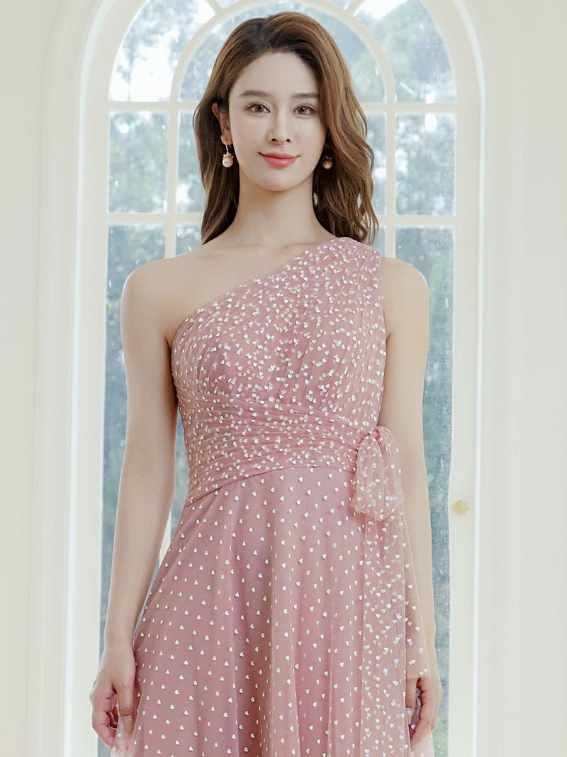 ERUKEI エルケイ ワンショルダー・ハートドット・チュールレース・ハイウエスト・Aライン・ロングドレス ek-s37115