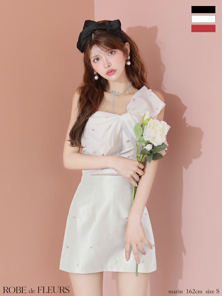 ROBE de FLEURS ローブドフルール ビッグオーガンジーリボンワンショル