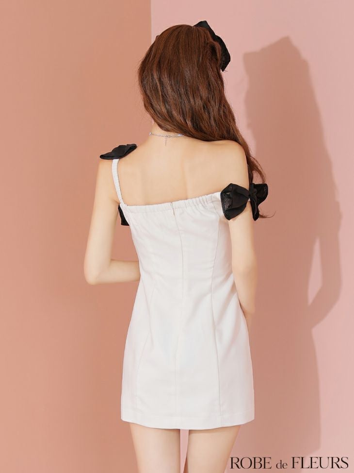 ROBE de FLEURS ローブドフルール シフォンリボンワンショルタイトミニキャバドレス fm3460-c