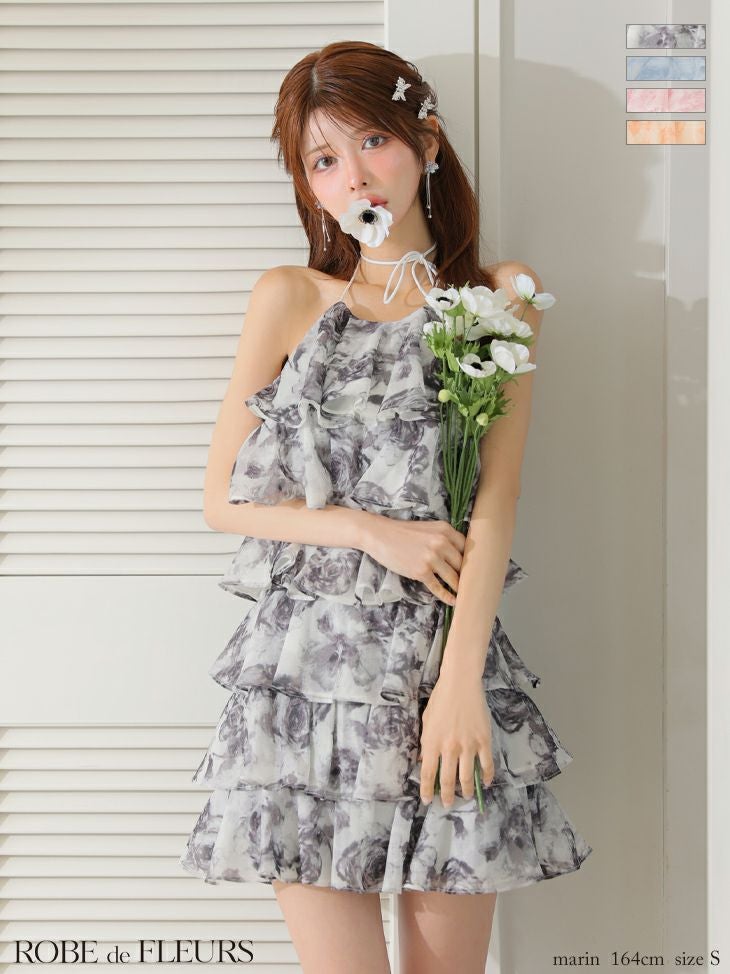 ROBE de FLEURS ローブドフルール シアーローズティアードワンピース ミニドレス fm4502